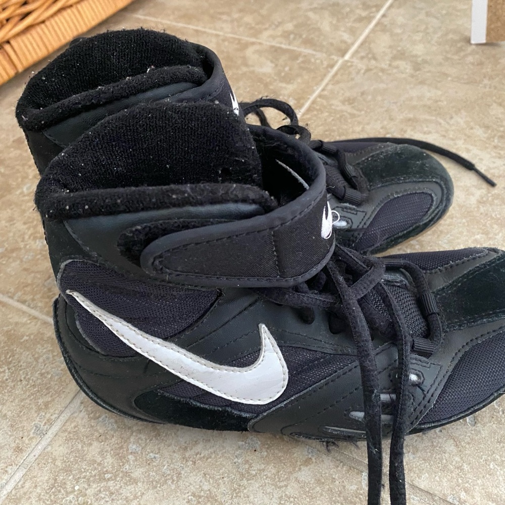 Nike Kids Black High-Top Sneakers with White Swoosh